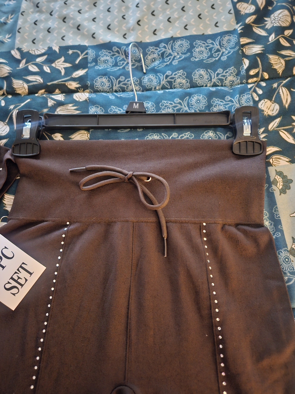 Women's Brown Stud-Trim Track Pants & Short-Sleeve Top Set - Picture 4 of 8